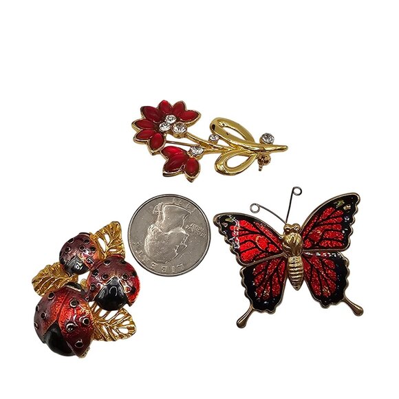 Retro Statement Jewelry Brooch Floral Bugs Whimsical Nature Cottage Core Pins - Picture 2 of 14